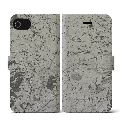 【菊陽（熊本県）】地図柄iPhoneケース（手帳タイプ）モノトーン・iPhone SE（第3 / 第2世代） / 8 / 7 / 6s / 6 用