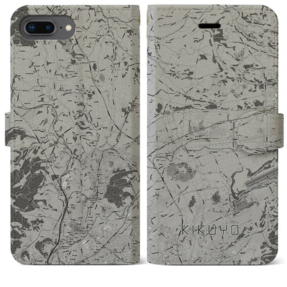 【菊陽（熊本県）】地図柄iPhoneケース（手帳タイプ）モノトーン・iPhone 8Plus /7Plus / 6sPlus / 6Plus 用