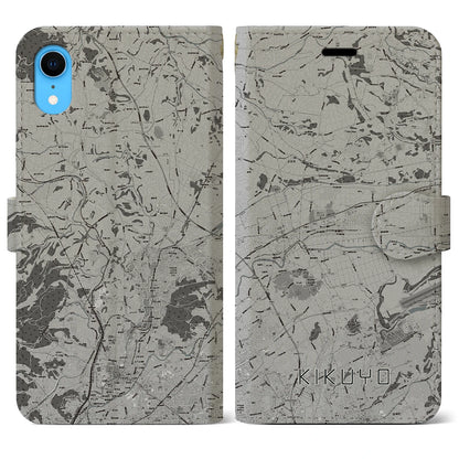 【菊陽（熊本県）】地図柄iPhoneケース（手帳タイプ）モノトーン・iPhone XR 用