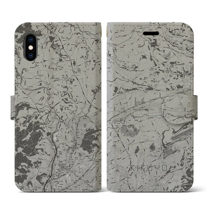 【菊陽（熊本県）】地図柄iPhoneケース（手帳タイプ）モノトーン・iPhone XS / X 用