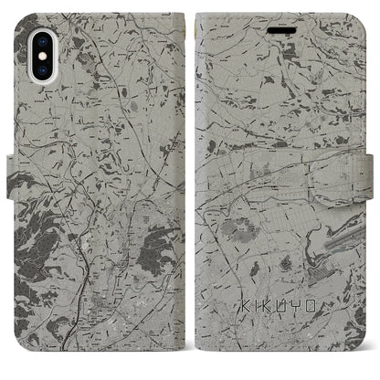 【菊陽（熊本県）】地図柄iPhoneケース（手帳タイプ）モノトーン・iPhone XS Max 用