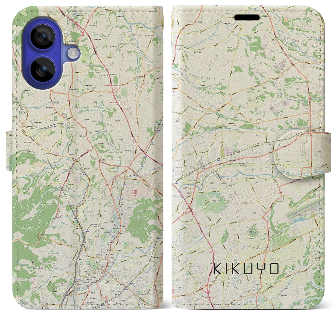 【菊陽（熊本県）】地図柄iPhoneケース（手帳タイプ）ナチュラル・iPhone 16 Pro Max 用