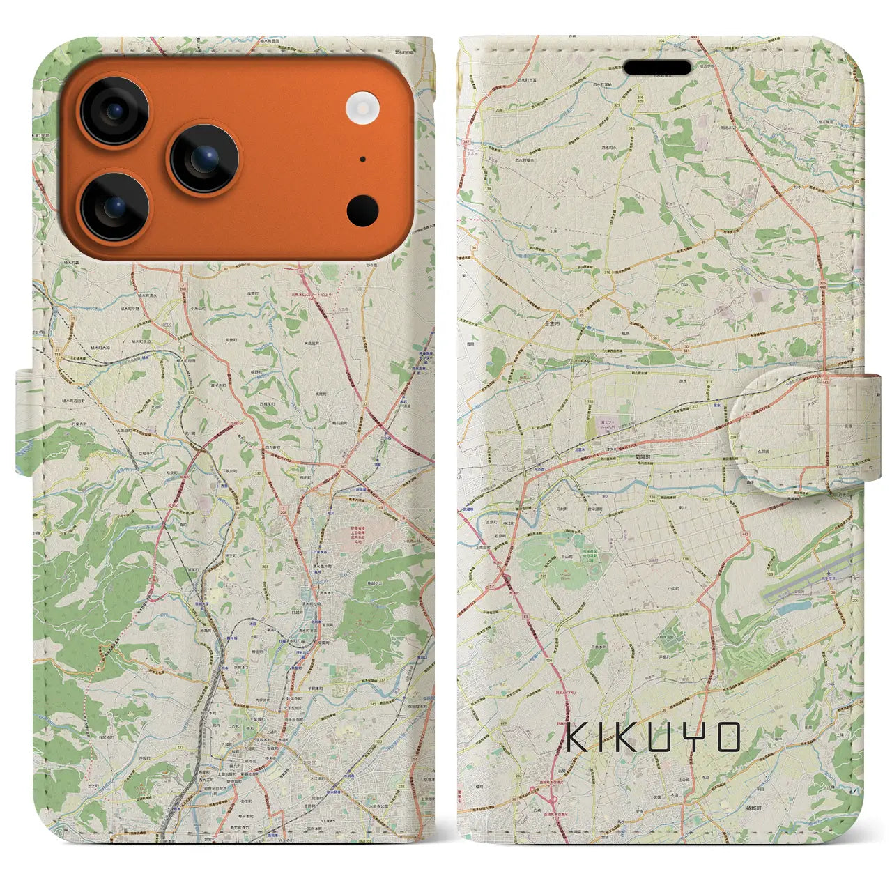 【菊陽（熊本県）】地図柄iPhoneケース（手帳タイプ）