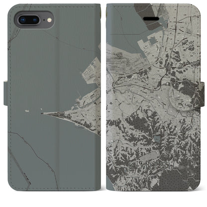 【君津（千葉県）】地図柄iPhoneケース（手帳タイプ）モノトーン・iPhone 8Plus /7Plus / 6sPlus / 6Plus 用