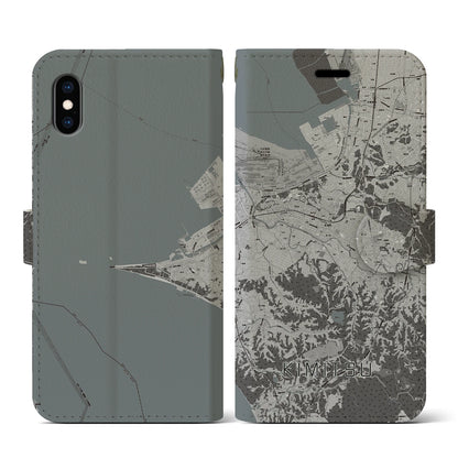 【君津（千葉県）】地図柄iPhoneケース（手帳タイプ）モノトーン・iPhone XS / X 用