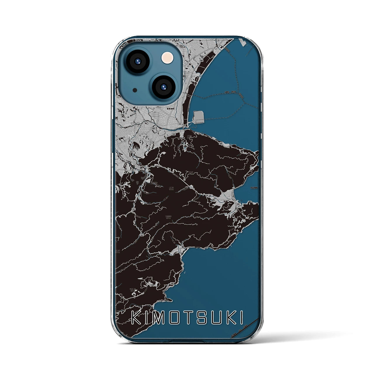 【肝付（鹿児島県）】地図柄iPhoneケース（クリアタイプ）モノトーン・iPhone 13 用