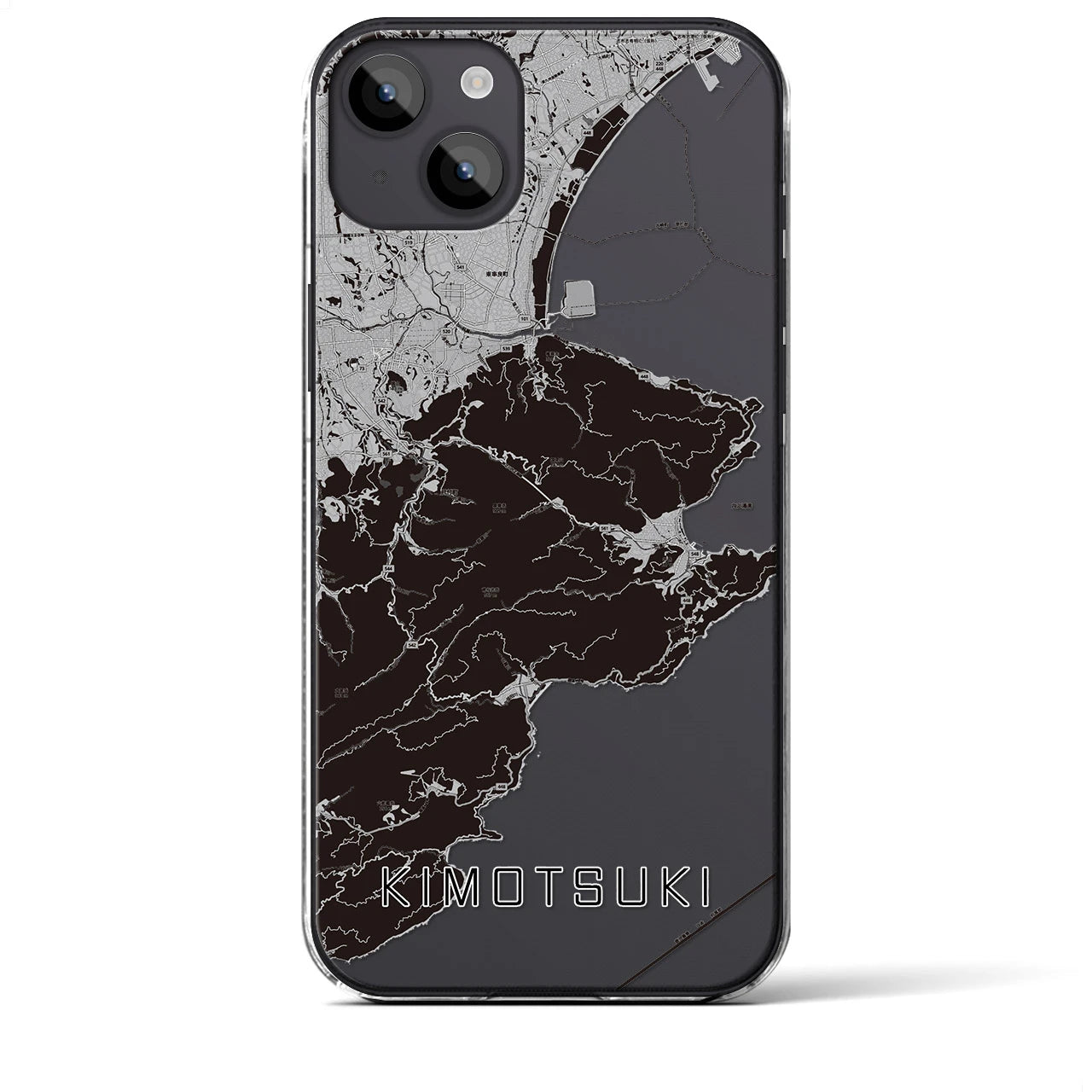 【肝付（鹿児島県）】地図柄iPhoneケース（クリアタイプ）モノトーン・iPhone 14 Plus 用