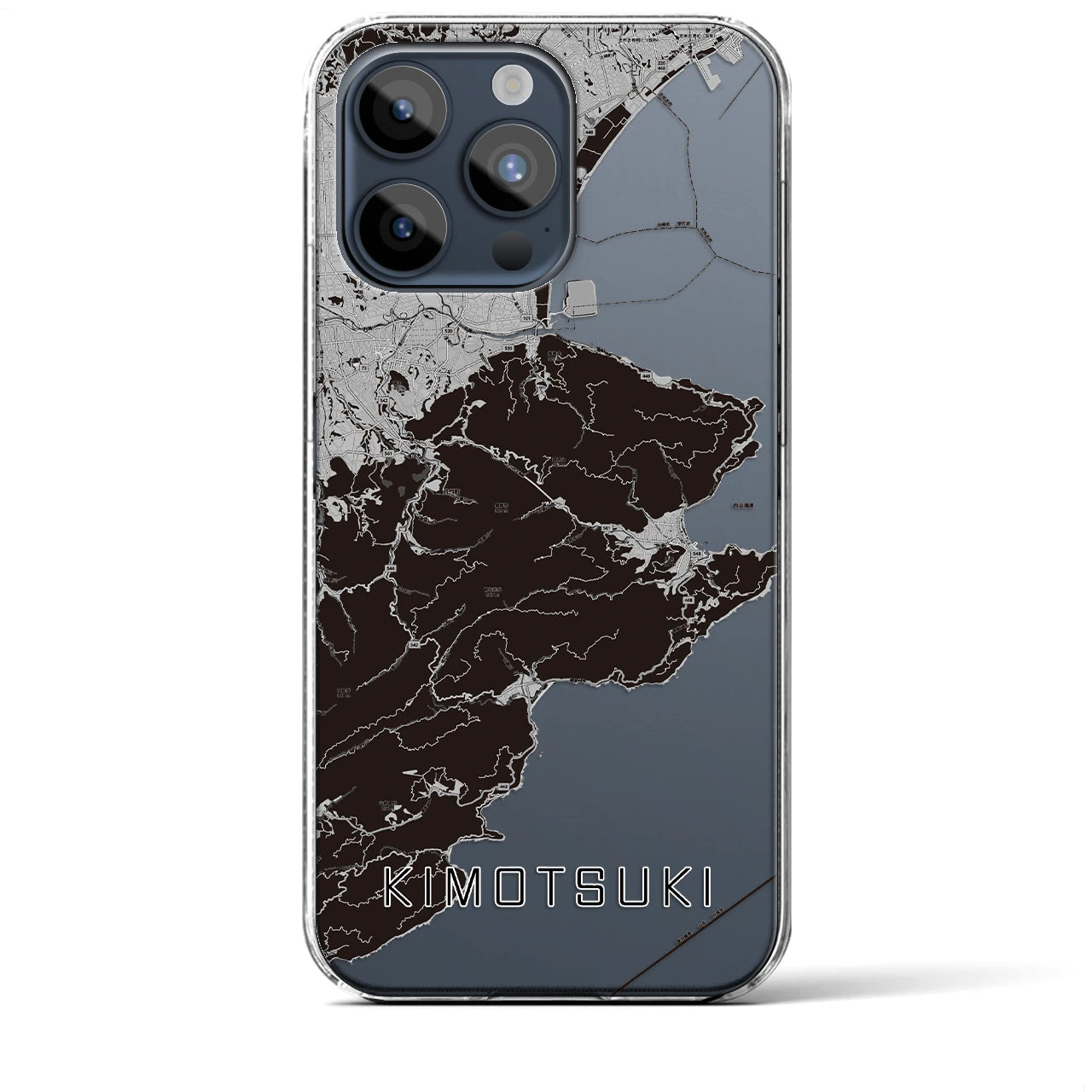 【肝付（鹿児島県）】地図柄iPhoneケース（クリアタイプ）モノトーン・iPhone 15 Pro Max 用