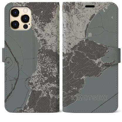 【肝付（鹿児島県）】地図柄iPhoneケース（手帳タイプ）モノトーン・iPhone 12 Pro Max 用