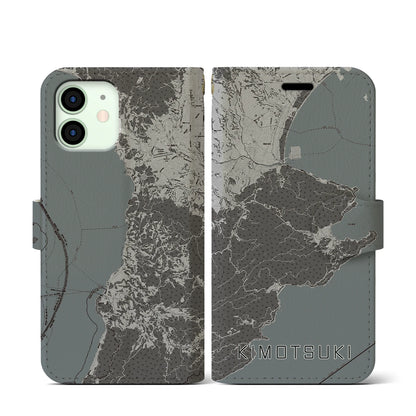 【肝付（鹿児島県）】地図柄iPhoneケース（手帳タイプ）モノトーン・iPhone 12 mini 用