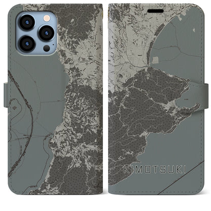 【肝付（鹿児島県）】地図柄iPhoneケース（手帳タイプ）モノトーン・iPhone 13 Pro Max 用