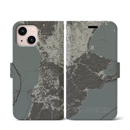 【肝付（鹿児島県）】地図柄iPhoneケース（手帳タイプ）モノトーン・iPhone 13 mini 用