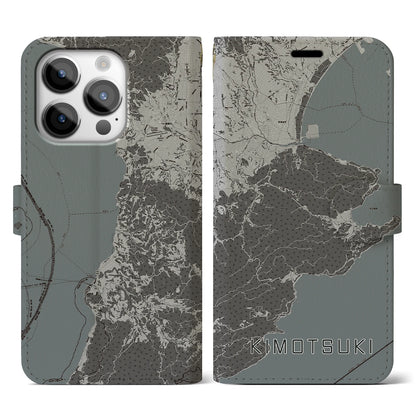 【肝付（鹿児島県）】地図柄iPhoneケース（手帳タイプ）モノトーン・iPhone 14 Pro 用