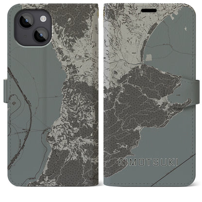 【肝付（鹿児島県）】地図柄iPhoneケース（手帳タイプ）モノトーン・iPhone 14 Plus 用