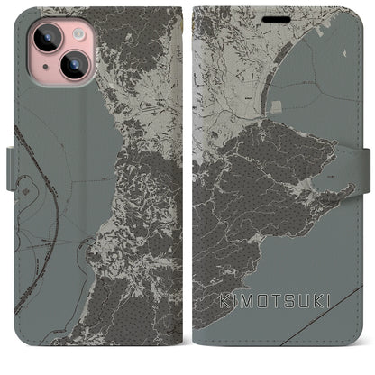 【肝付（鹿児島県）】地図柄iPhoneケース（手帳タイプ）モノトーン・iPhone 15 Plus 用