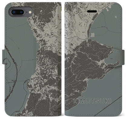 【肝付（鹿児島県）】地図柄iPhoneケース（手帳タイプ）モノトーン・iPhone 8Plus /7Plus / 6sPlus / 6Plus 用