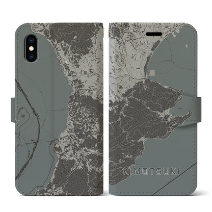 【肝付（鹿児島県）】地図柄iPhoneケース（手帳タイプ）モノトーン・iPhone XS / X 用