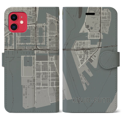 【金城ふ頭（愛知県）】地図柄iPhoneケース（手帳タイプ）モノトーン・iPhone 11 用