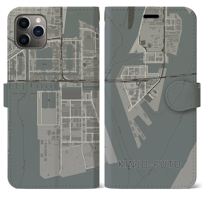 【金城ふ頭（愛知県）】地図柄iPhoneケース（手帳タイプ）モノトーン・iPhone 11 Pro Max 用