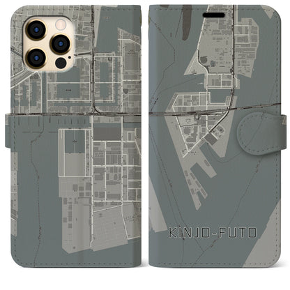 【金城ふ頭（愛知県）】地図柄iPhoneケース（手帳タイプ）モノトーン・iPhone 12 Pro Max 用