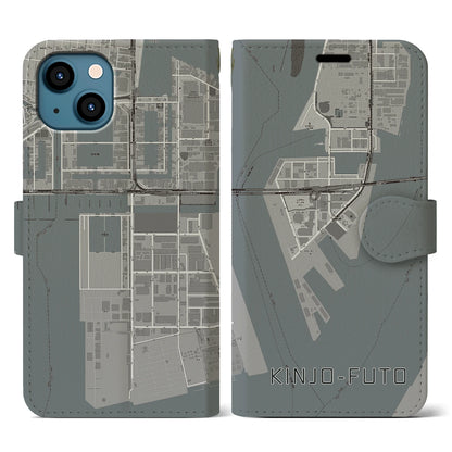 【金城ふ頭（愛知県）】地図柄iPhoneケース（手帳タイプ）モノトーン・iPhone 13 用