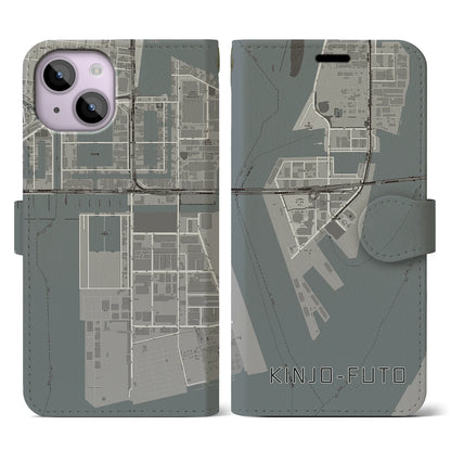 【金城ふ頭（愛知県）】地図柄iPhoneケース（手帳タイプ）モノトーン・iPhone 14 用