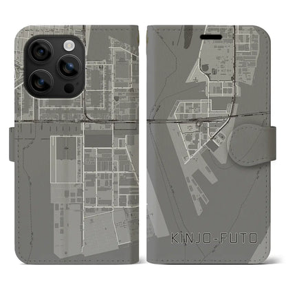 【金城ふ頭（愛知県）】地図柄iPhoneケース（手帳タイプ）モノトーン・iPhone 16 用