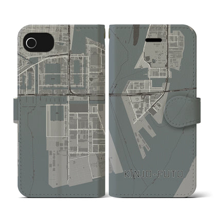 【金城ふ頭（愛知県）】地図柄iPhoneケース（手帳タイプ）モノトーン・iPhone SE（第3 / 第2世代） / 8 / 7 / 6s / 6 用