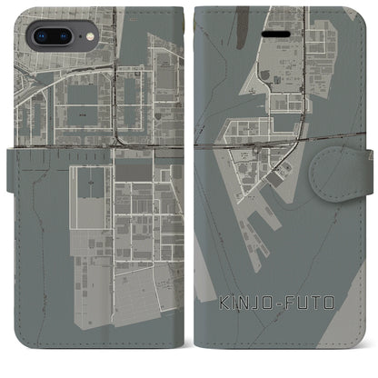 【金城ふ頭（愛知県）】地図柄iPhoneケース（手帳タイプ）モノトーン・iPhone 8Plus /7Plus / 6sPlus / 6Plus 用