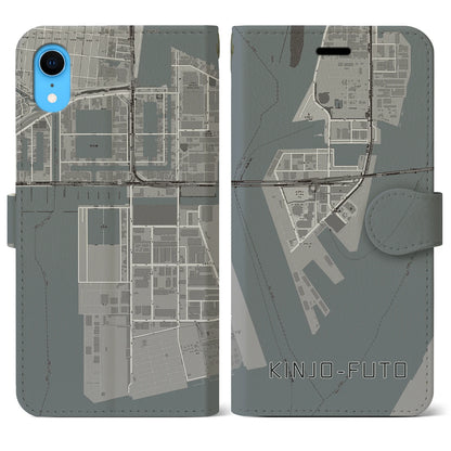 【金城ふ頭（愛知県）】地図柄iPhoneケース（手帳タイプ）モノトーン・iPhone XR 用