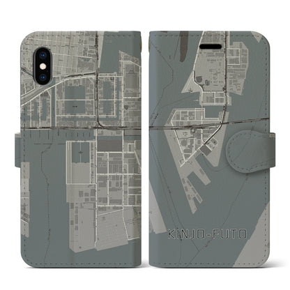 【金城ふ頭（愛知県）】地図柄iPhoneケース（手帳タイプ）モノトーン・iPhone XS / X 用