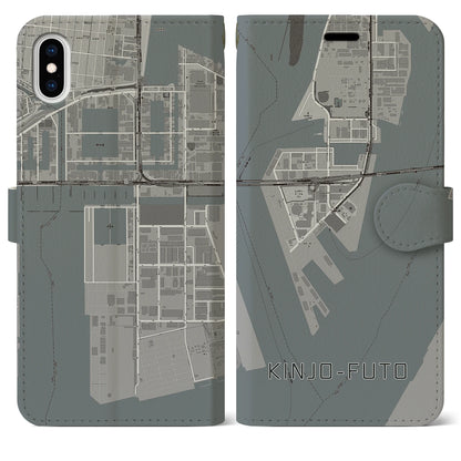 【金城ふ頭（愛知県）】地図柄iPhoneケース（手帳タイプ）モノトーン・iPhone XS Max 用