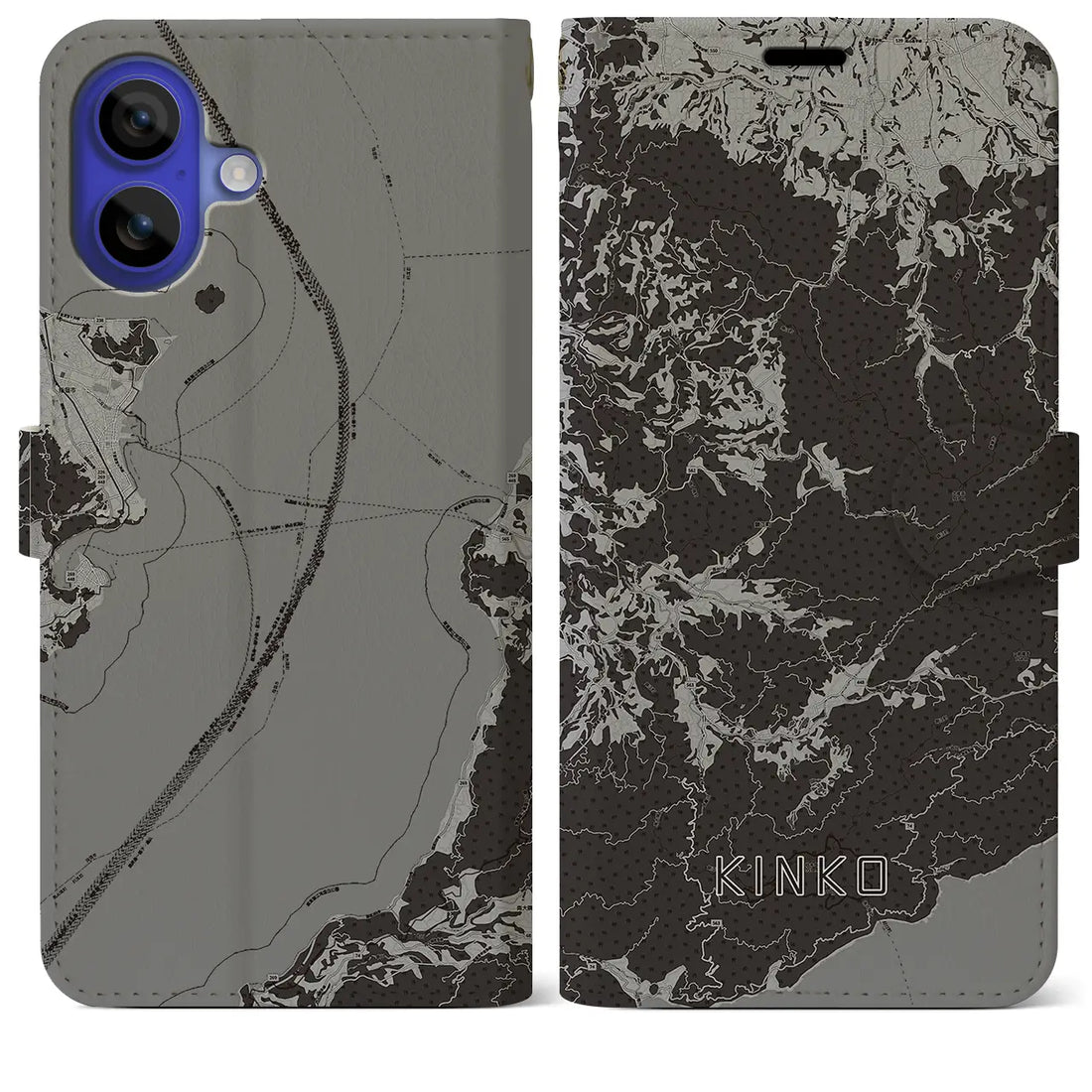 【錦江(鹿児島県)】地図柄iPhoneケース(手帳タイプ)モノトーン・iPhone 16 Pro Max 用