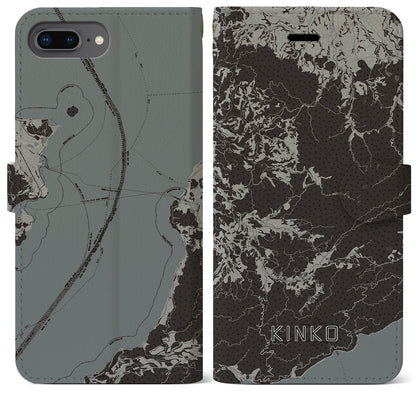 【錦江（鹿児島県）】地図柄iPhoneケース（手帳タイプ）モノトーン・iPhone 8Plus /7Plus / 6sPlus / 6Plus 用