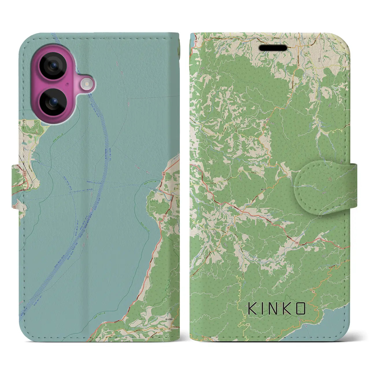 【錦江（鹿児島県）】地図柄iPhoneケース（手帳タイプ）ナチュラル・iPhone 16 Pro 用