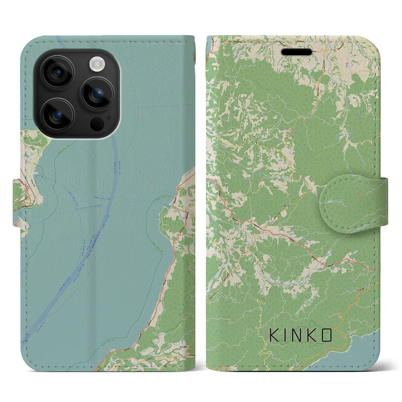 【錦江（鹿児島県）】地図柄iPhoneケース（手帳タイプ）ナチュラル・iPhone 16 用