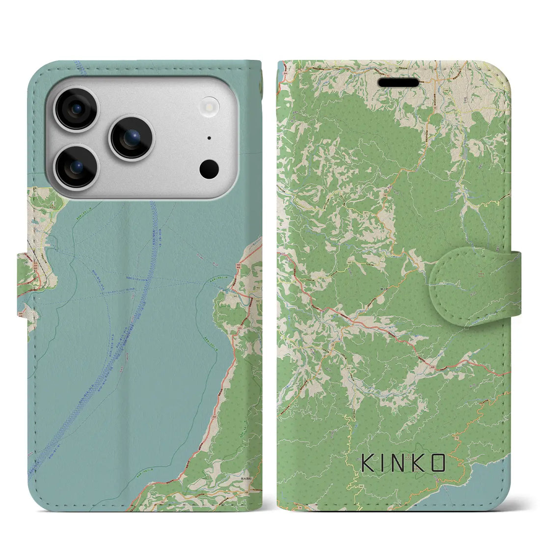 【錦江（鹿児島県）】地図柄iPhoneケース（手帳タイプ）モノトーン・iPhone 17 Pro Max 用