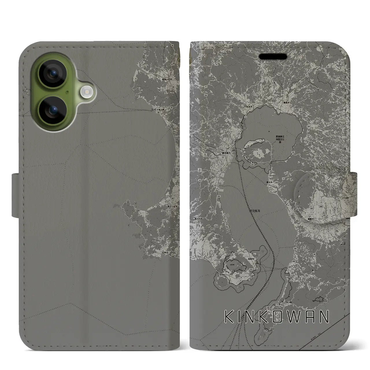 【錦江湾（鹿児島県）】地図柄iPhoneケース（手帳タイプ）