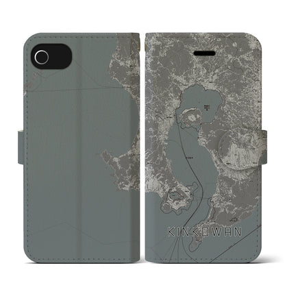 【錦江湾（鹿児島県）】地図柄iPhoneケース（手帳タイプ）モノトーン・iPhone SE（第3 / 第2世代） / 8 / 7 / 6s / 6 用