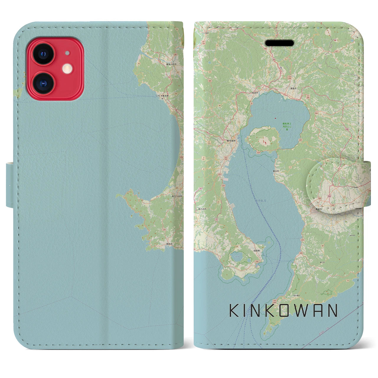 【錦江湾（鹿児島県）】地図柄iPhoneケース（手帳タイプ）ナチュラル・iPhone 11 用