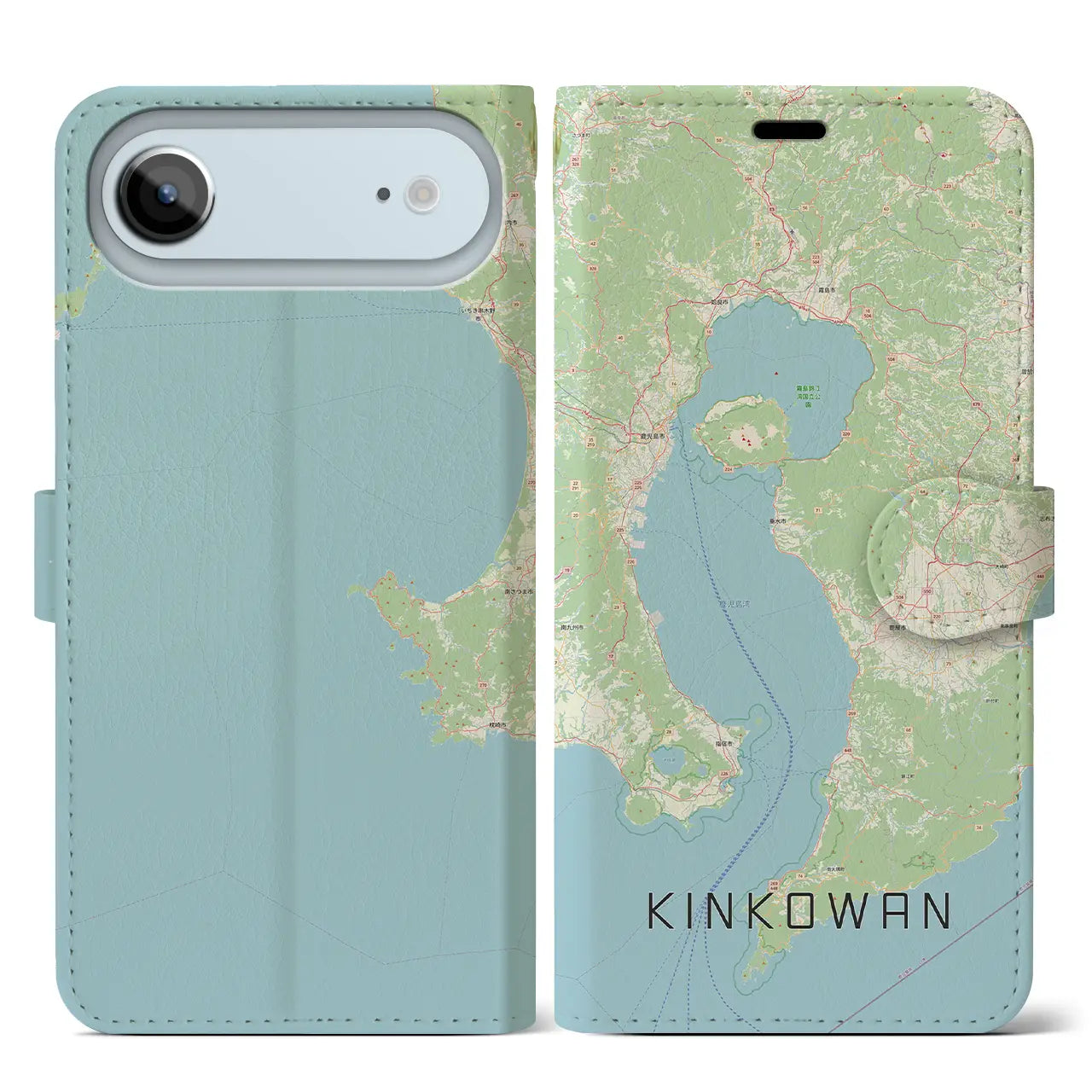 【錦江湾（鹿児島県）】地図柄iPhoneケース（手帳タイプ）