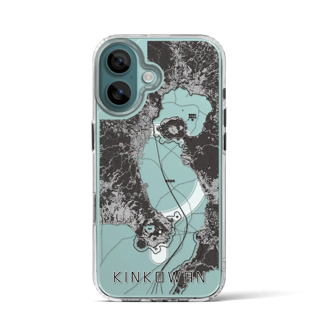 【錦江湾(鹿児島県)】地図柄iPhoneケース(MagSafeタイプ)モノトーン・iPhone 16 Pro 用