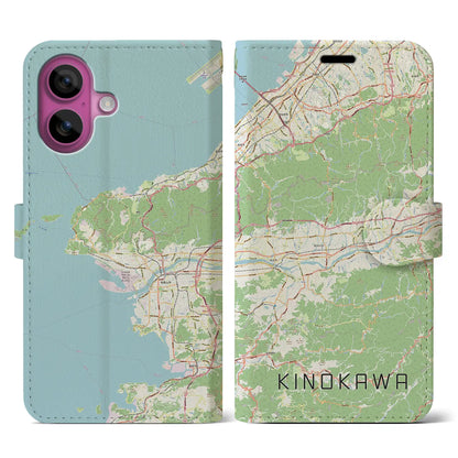 【紀の川（和歌山県）】地図柄iPhoneケース（手帳タイプ）ナチュラル・iPhone 16 Pro 用