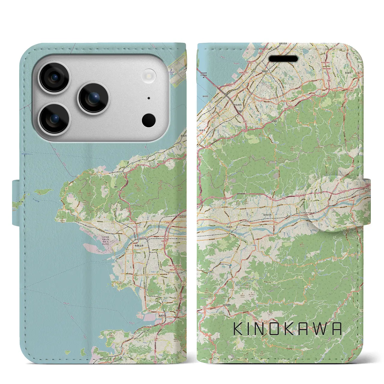 【紀の川（和歌山県）】地図柄iPhoneケース（手帳タイプ）