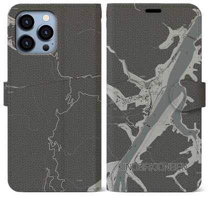 【城崎温泉（兵庫県）】地図柄iPhoneケース（手帳タイプ）モノトーン・iPhone 13 Pro Max 用