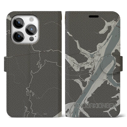 【城崎温泉（兵庫県）】地図柄iPhoneケース（手帳タイプ）モノトーン・iPhone 14 Pro 用