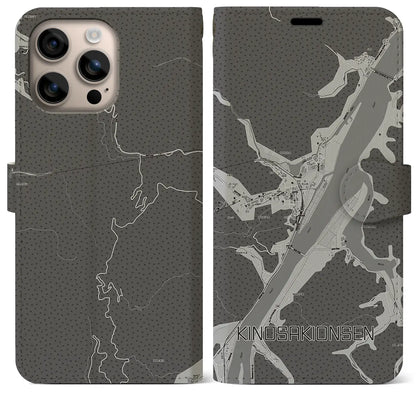 【城崎温泉（兵庫県）】地図柄iPhoneケース（手帳タイプ）モノトーン・iPhone 16 Plus 用