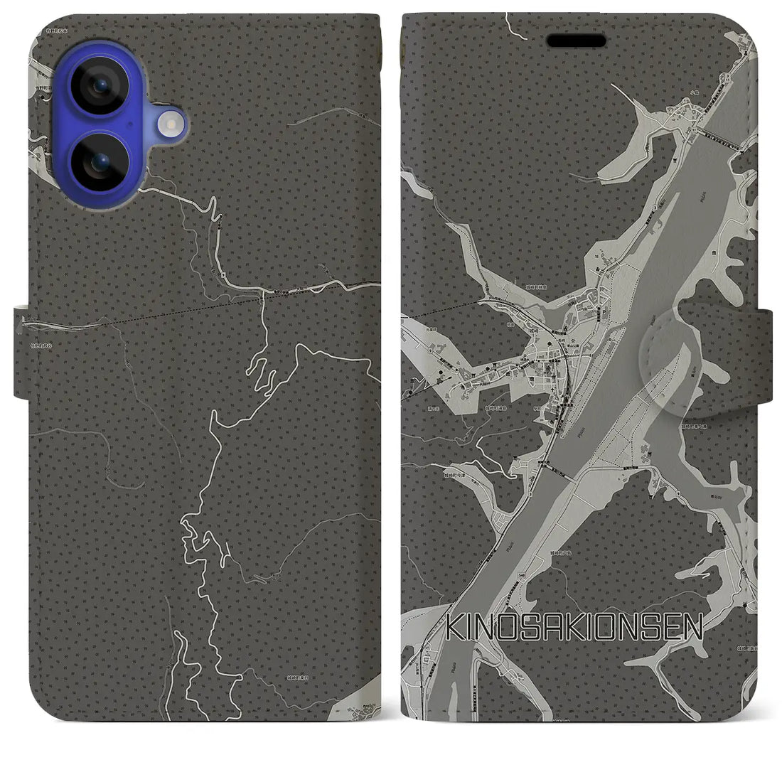 【城崎温泉(兵庫県)】地図柄iPhoneケース(手帳タイプ)モノトーン・iPhone 16 Pro Max 用