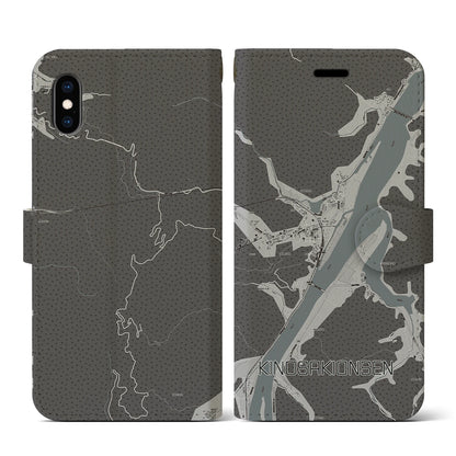 【城崎温泉（兵庫県）】地図柄iPhoneケース（手帳タイプ）モノトーン・iPhone XS / X 用