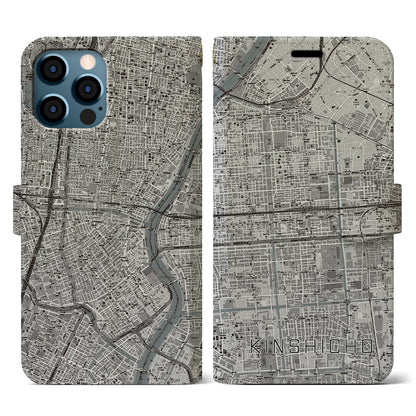 【錦糸町（東京都）】地図柄iPhoneケース（手帳タイプ）モノトーン・iPhone 12 / 12 Pro 用